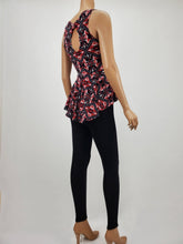 Load image into Gallery viewer, Geo Print Open Back Peplum Tank Top (Red/Gray)
