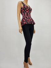 Load image into Gallery viewer, Geo Print Open Back Peplum Tank Top (Red/Gray)
