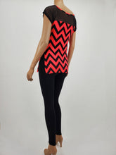 Load image into Gallery viewer, Dolman Sleeve Chevron Print Top with Mesh (Red Neon)
