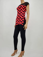 Load image into Gallery viewer, Dolman Sleeve Chevron Print Top with Mesh (Red Neon)
