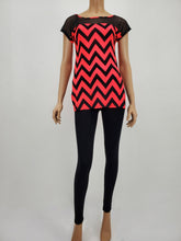 Load image into Gallery viewer, Dolman Sleeve Chevron Print Top with Mesh (Red Neon)
