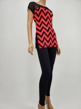 Load image into Gallery viewer, Dolman Sleeve Chevron Print Top with Mesh (Red Neon)
