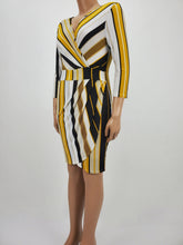 Load image into Gallery viewer, 3/4 Sleeve Faux Front Wrap Dress Plus Size (White/Gold/Navy)
