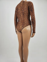 Load image into Gallery viewer, Cheetah Print Mesh Long Sleeve Bodysuit Plus Size (Brown)
