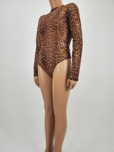 Load image into Gallery viewer, Cheetah Print Mesh Long Sleeve Bodysuit Plus Size (Brown)
