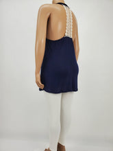 Load image into Gallery viewer, Scoop Neck Front Print Crochet Lace Eyelet Racerback Tank Top Plus Size (Navy)

