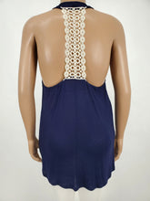 Load image into Gallery viewer, Scoop Neck Front Print Crochet Lace Eyelet Racerback Tank Top Plus Size (Navy)

