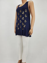 Load image into Gallery viewer, Scoop Neck Front Print Crochet Lace Eyelet Racerback Tank Top Plus Size (Navy)
