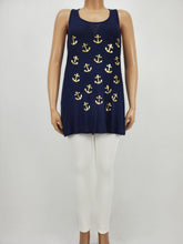 Load image into Gallery viewer, Scoop Neck Front Print Crochet Lace Eyelet Racerback Tank Top Plus Size (Navy)
