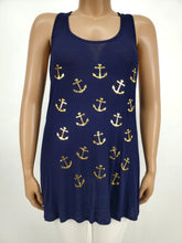 Load image into Gallery viewer, Scoop Neck Front Print Crochet Lace Eyelet Racerback Tank Top Plus Size (Navy)
