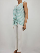 Load image into Gallery viewer, Faux Button Sleeveless Top with Tie Front Plus Size (Sage/White)
