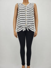 Load image into Gallery viewer, Faux Button Sleeveless Top with Front Tie Plus Size (White/Black)
