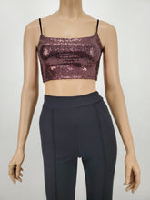 Load image into Gallery viewer, Metallic Crop Tank Top with Adjustable Elastic Strap (Pink/Black)
