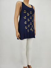 Load image into Gallery viewer, Scoop Neck Front Print Crochet Lace Eyelet Racerback Tank Top Plus Size (Navy)
